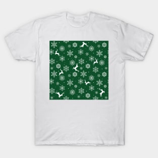 Christmas Reindeers Snowflakes Green T-Shirt